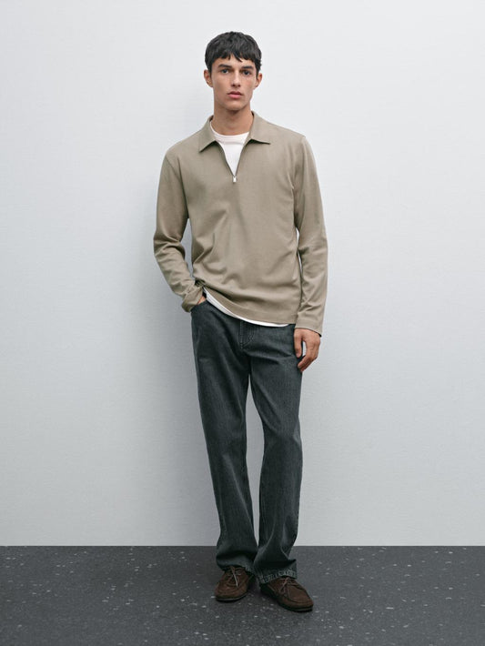 Long sleeve zip-up polo shirt
