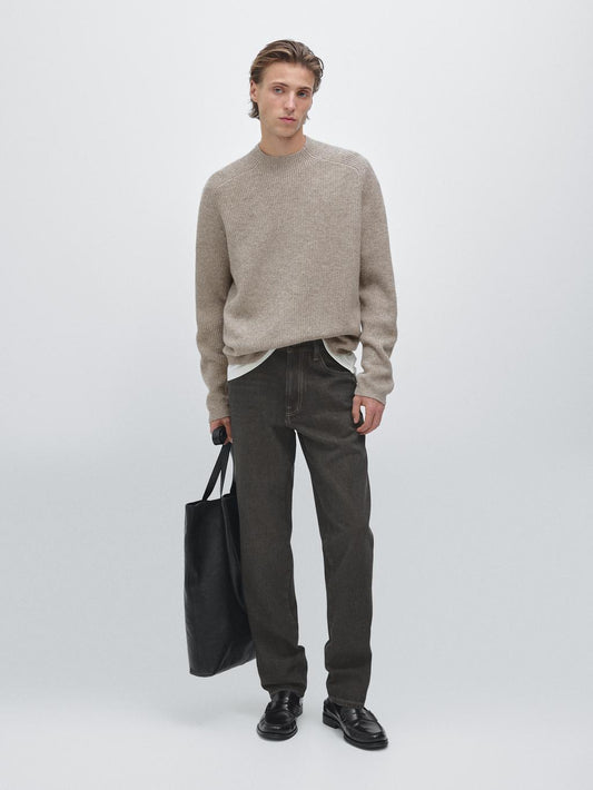 Wool blend high neck knit sweater