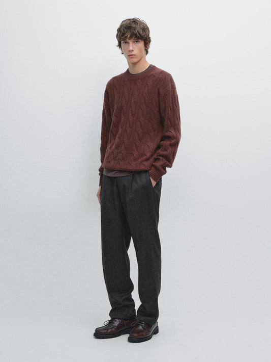 Cable-knit wool blend sweater