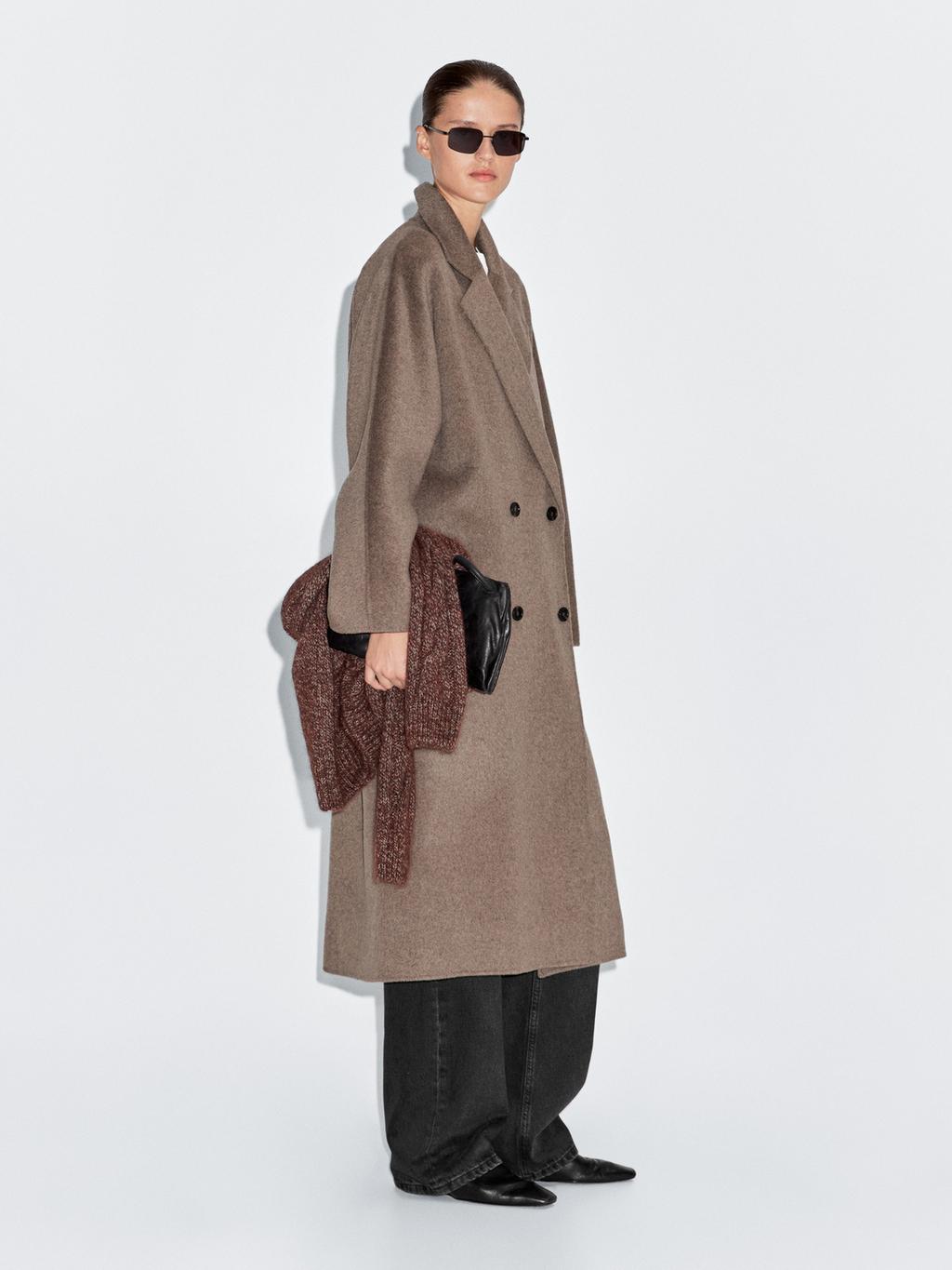 Long wool blend double-breasted coat