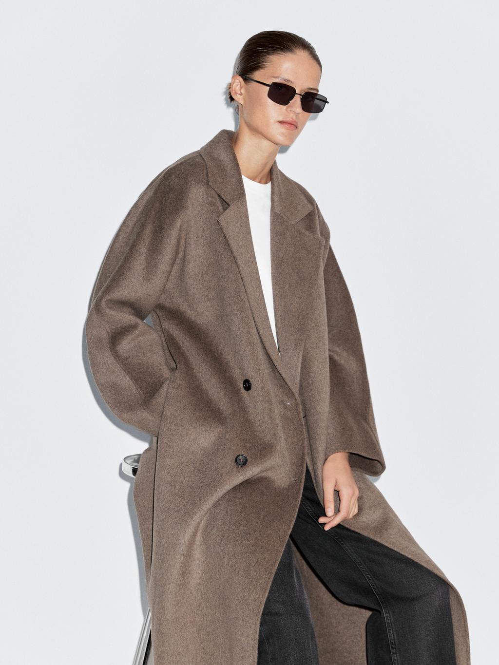Long wool blend double-breasted coat
