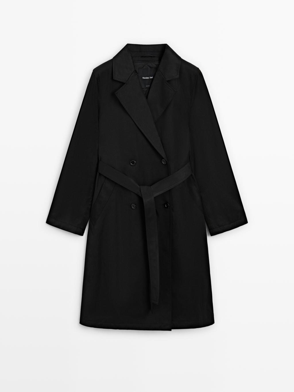 Long water-repellent trench coat with inner waistcoat