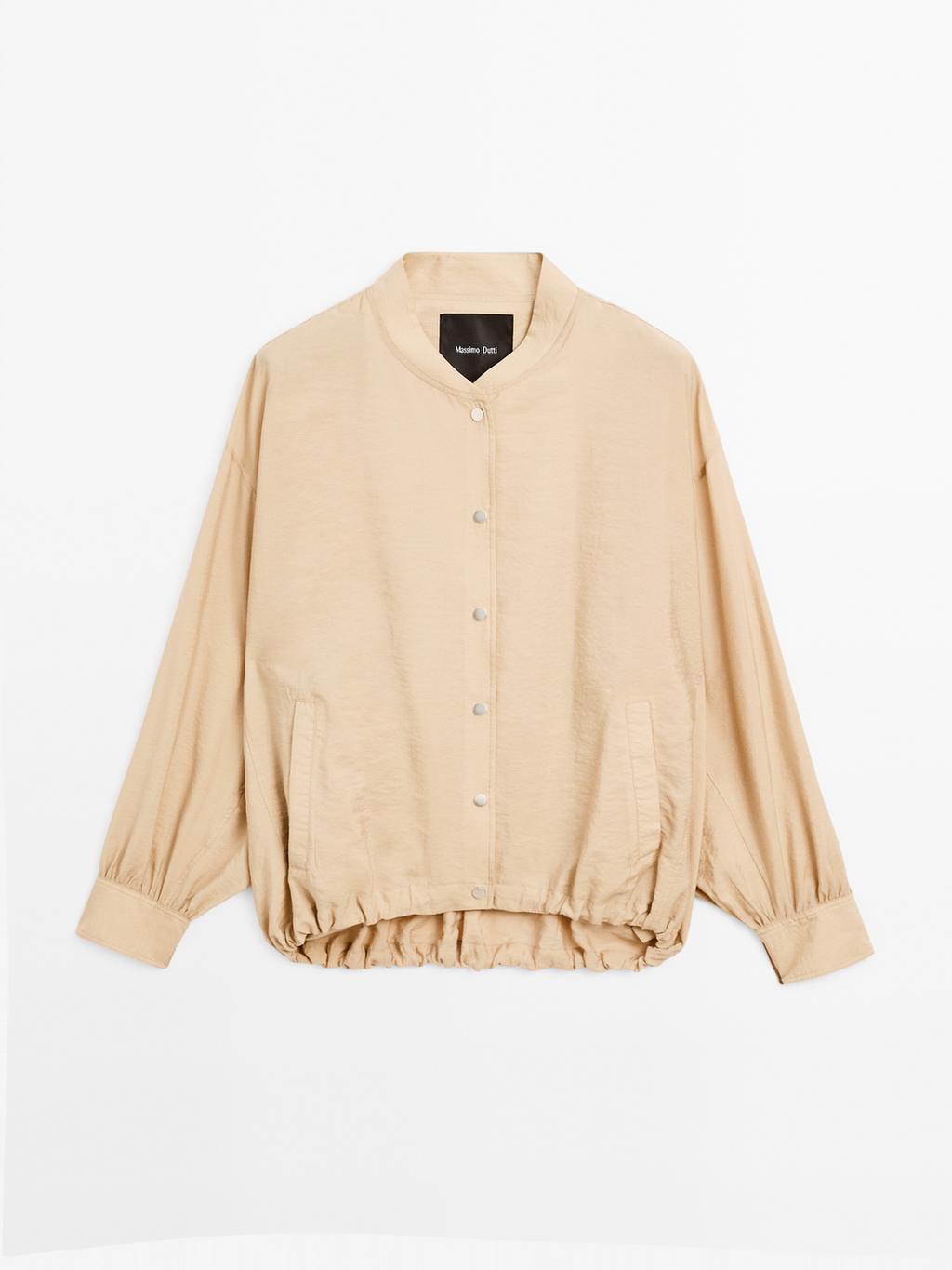 Loose-fitting bomber jacket with drawstring detail