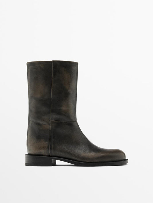 Brushed leather ankle boots