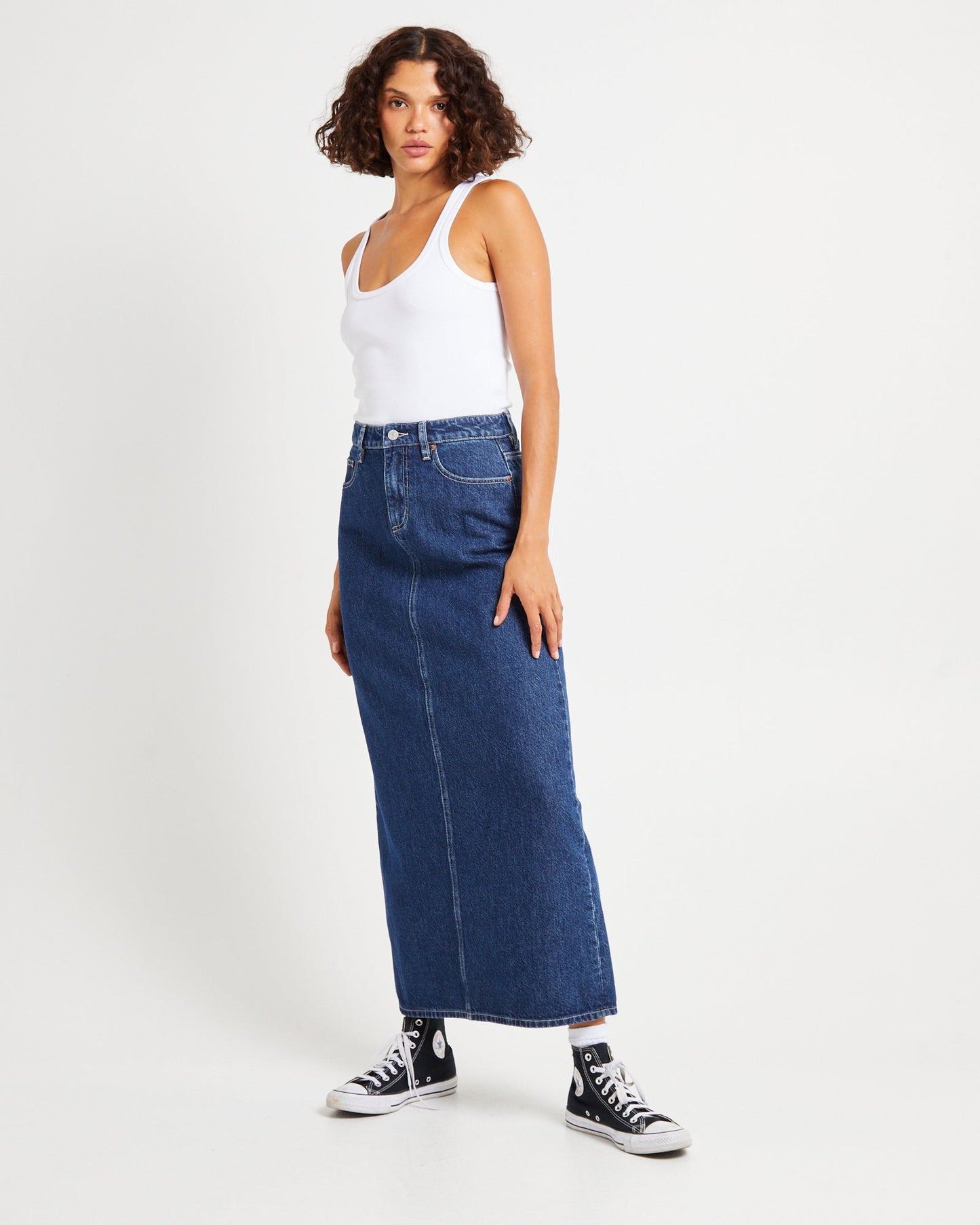 Signature Mid Denim Maxi Skirt Essentials Rinse