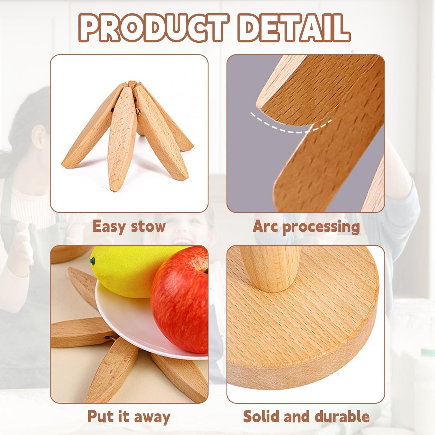 ✨Natural Tree Trivet Set - 4 Wooden Trivets & 1 Stand Like a Christmas Tree