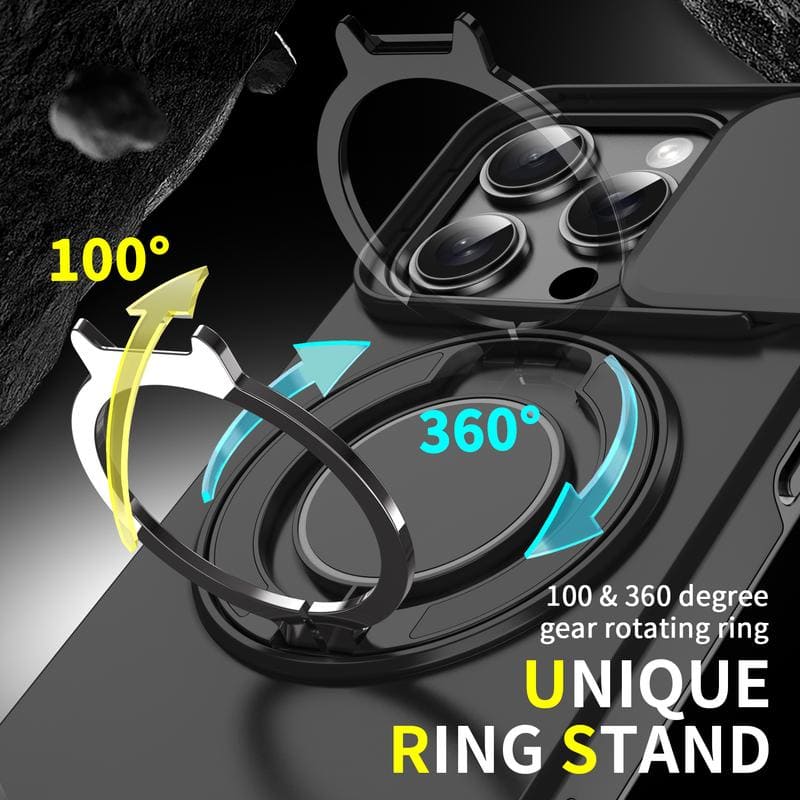 "ChubbyArmor 2.0" Military-Grade Shockproof Magnetic Case with Camera Slide & 360° Kickstand Ring
