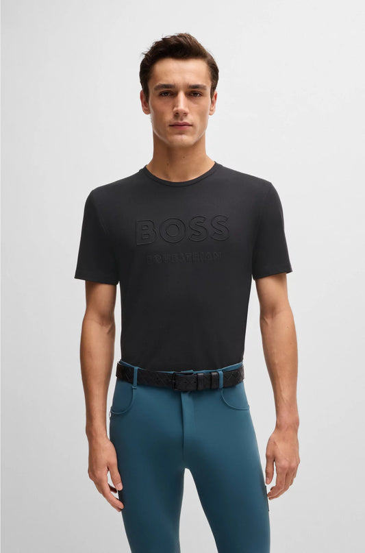 EQUESTRIAN STRETCH-COTTON T-SHIRT WITH LOGO EMBROIDERY